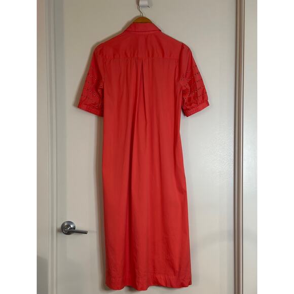 Chico's Women's 8 Split Neck Puff Eyelet Trim Sleeve Orange Cotton Midi Dress - Picture 8 of 12